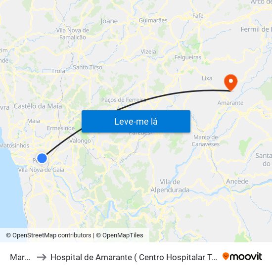 Marquês to Hospital de Amarante ( Centro Hospitalar Tâmega e Sousa, EPE ) map