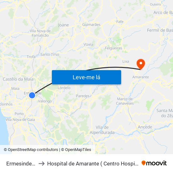 Ermesinde (Estação) to Hospital de Amarante ( Centro Hospitalar Tâmega e Sousa, EPE ) map