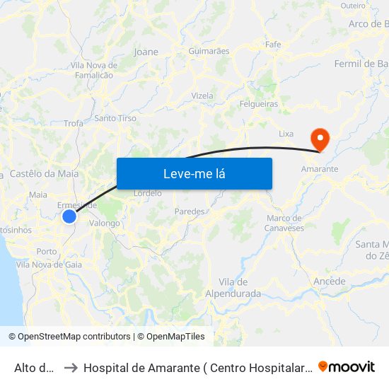 Alto da Maia to Hospital de Amarante ( Centro Hospitalar Tâmega e Sousa, EPE ) map