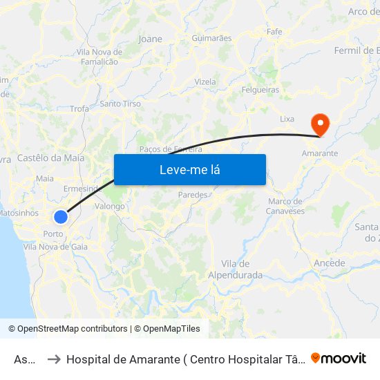 Asprela to Hospital de Amarante ( Centro Hospitalar Tâmega e Sousa, EPE ) map