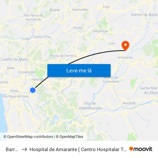 Barreiros to Hospital de Amarante ( Centro Hospitalar Tâmega e Sousa, EPE ) map