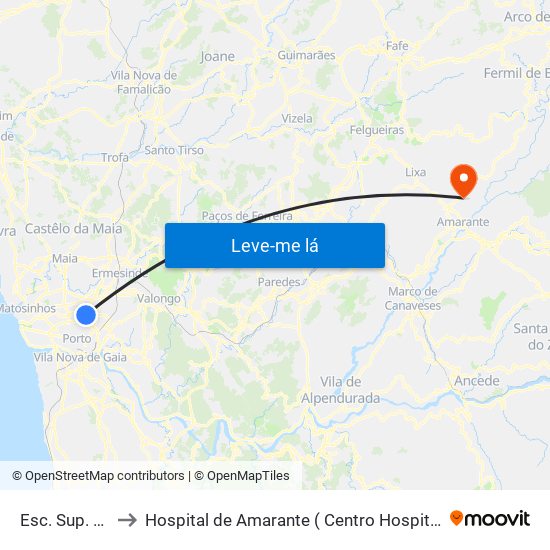 Esc. Sup. Educação to Hospital de Amarante ( Centro Hospitalar Tâmega e Sousa, EPE ) map