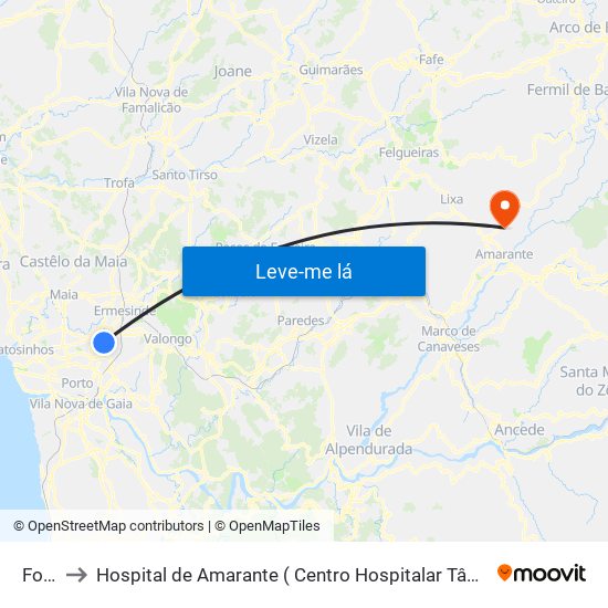 Forno to Hospital de Amarante ( Centro Hospitalar Tâmega e Sousa, EPE ) map