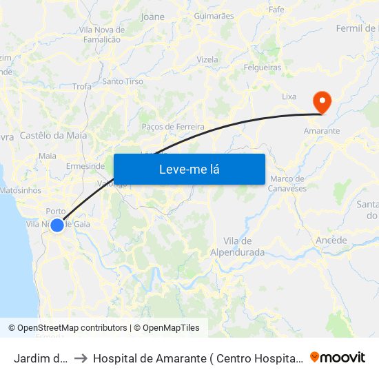 Jardim do Morro to Hospital de Amarante ( Centro Hospitalar Tâmega e Sousa, EPE ) map