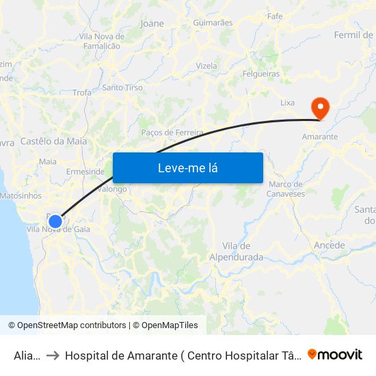 Aliados to Hospital de Amarante ( Centro Hospitalar Tâmega e Sousa, EPE ) map