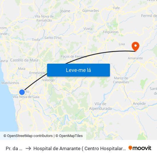 Pr. da Galiza to Hospital de Amarante ( Centro Hospitalar Tâmega e Sousa, EPE ) map