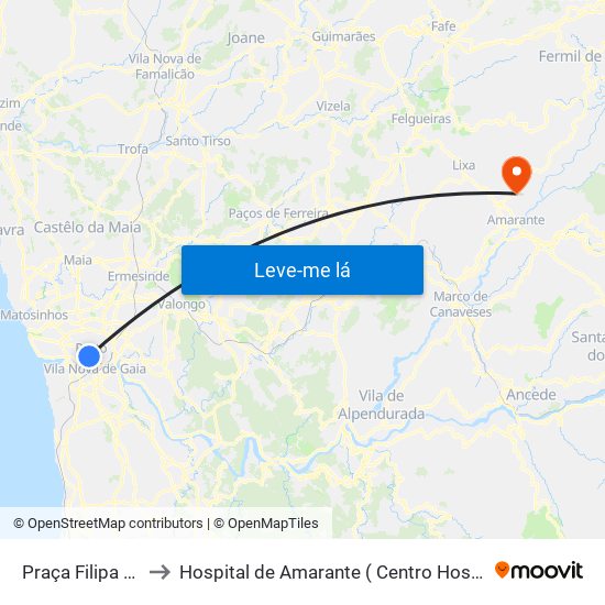Praça Filipa de Lencastre to Hospital de Amarante ( Centro Hospitalar Tâmega e Sousa, EPE ) map