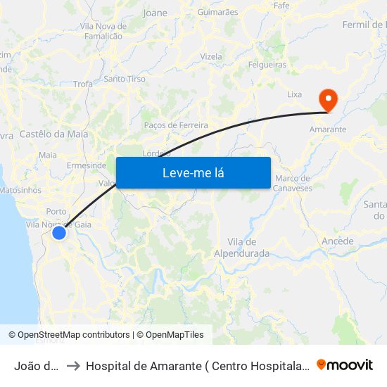 João de Deus to Hospital de Amarante ( Centro Hospitalar Tâmega e Sousa, EPE ) map