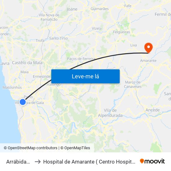 Arrábidashopping to Hospital de Amarante ( Centro Hospitalar Tâmega e Sousa, EPE ) map