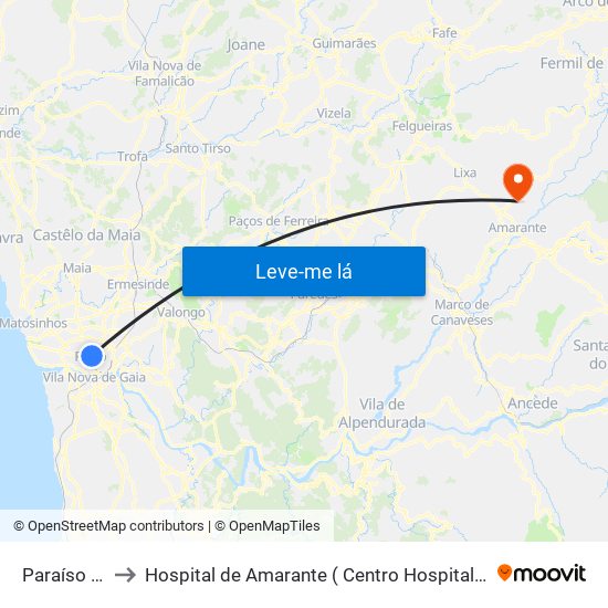 Paraíso (Metro) to Hospital de Amarante ( Centro Hospitalar Tâmega e Sousa, EPE ) map