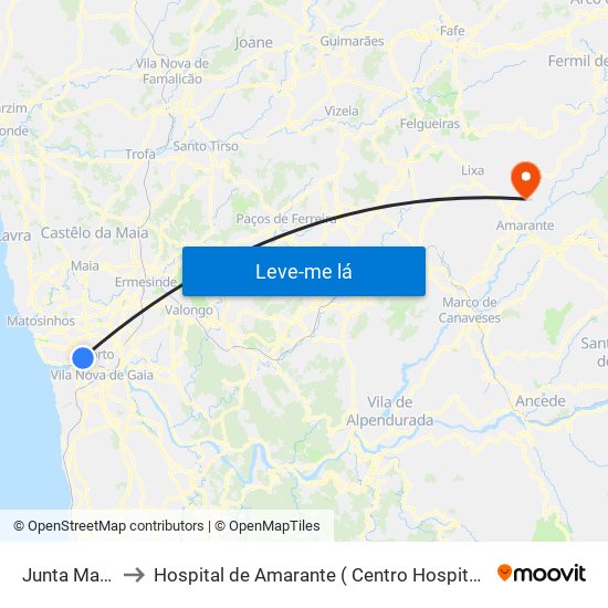 Junta Massarelos to Hospital de Amarante ( Centro Hospitalar Tâmega e Sousa, EPE ) map