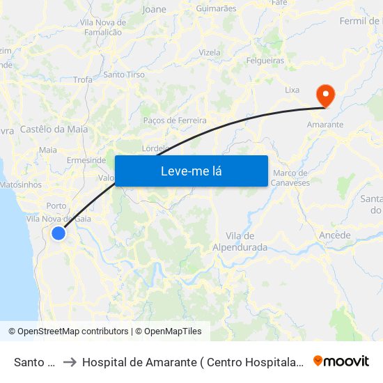 Santo Ovídio to Hospital de Amarante ( Centro Hospitalar Tâmega e Sousa, EPE ) map