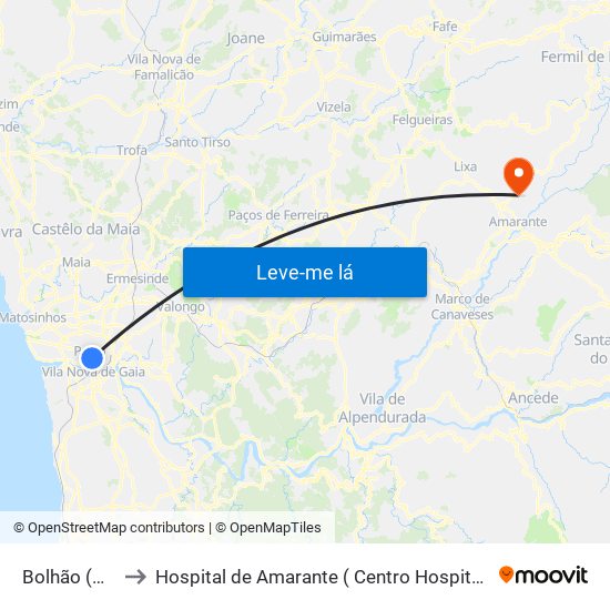 Bolhão (Mercado) to Hospital de Amarante ( Centro Hospitalar Tâmega e Sousa, EPE ) map