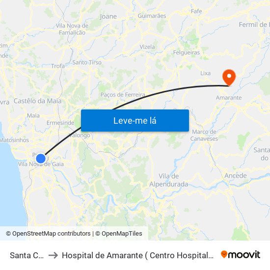 Santa Catarina to Hospital de Amarante ( Centro Hospitalar Tâmega e Sousa, EPE ) map