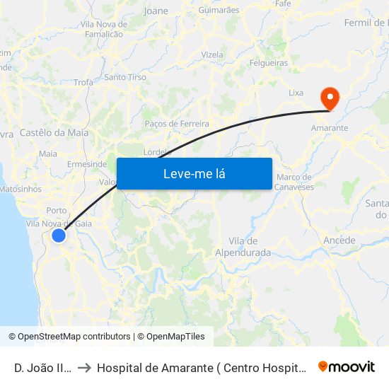 D. João II (Metro) to Hospital de Amarante ( Centro Hospitalar Tâmega e Sousa, EPE ) map