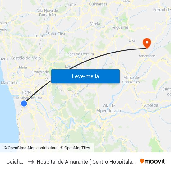 Gaiahopping to Hospital de Amarante ( Centro Hospitalar Tâmega e Sousa, EPE ) map