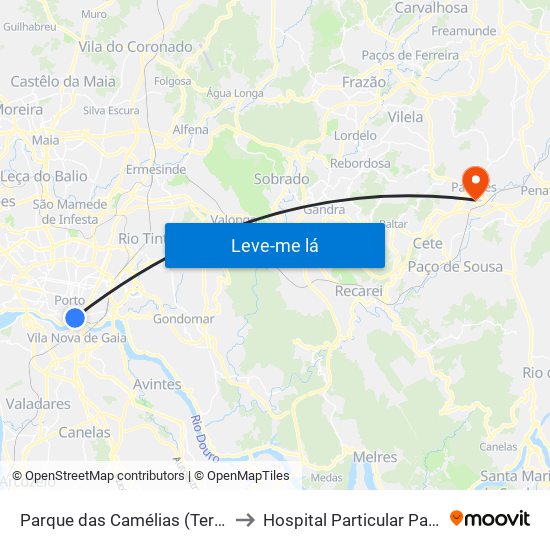 Parque das Camélias (Terminal) to Hospital Particular Paredes map