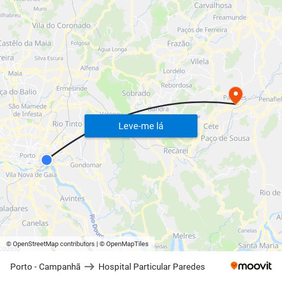 Porto - Campanhã to Hospital Particular Paredes map