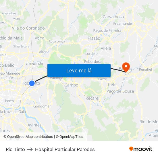 Rio Tinto to Hospital Particular Paredes map