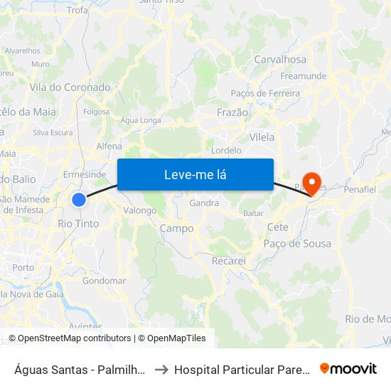 Águas Santas - Palmilheira to Hospital Particular Paredes map