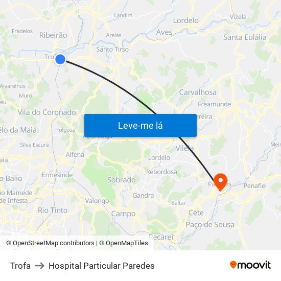 Trofa to Hospital Particular Paredes map