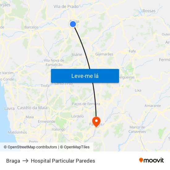 Braga to Hospital Particular Paredes map