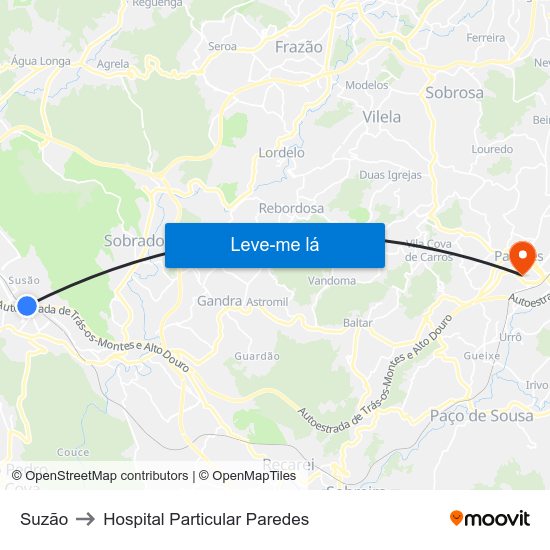 Suzão to Hospital Particular Paredes map