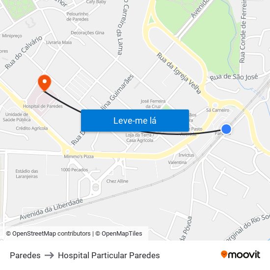 Paredes to Hospital Particular Paredes map