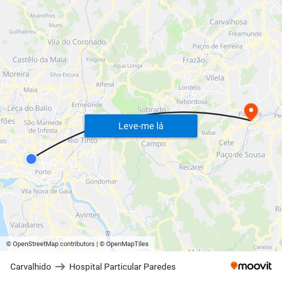 Carvalhido to Hospital Particular Paredes map