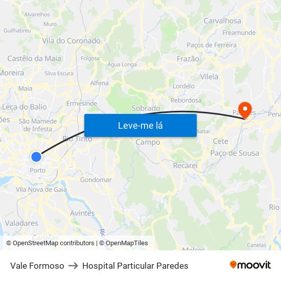 Vale Formoso to Hospital Particular Paredes map