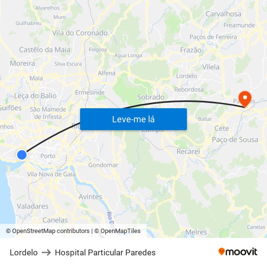 Lordelo to Hospital Particular Paredes map