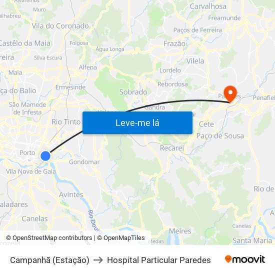 Campanhã (Estação) to Hospital Particular Paredes map