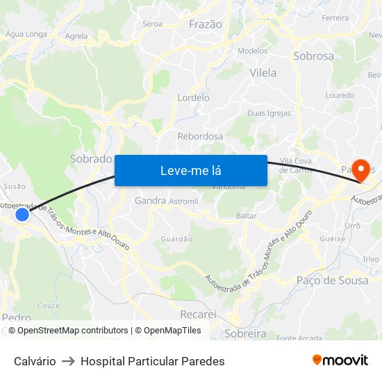 Calvário to Hospital Particular Paredes map