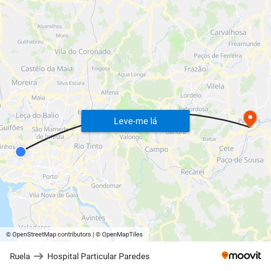 Ruela to Hospital Particular Paredes map