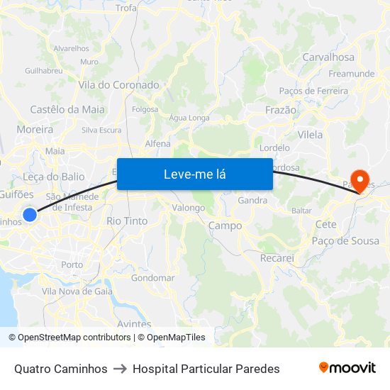 Quatro Caminhos to Hospital Particular Paredes map