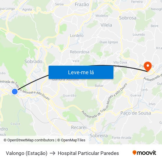 Valongo (Estação) to Hospital Particular Paredes map
