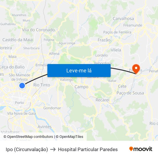 Ipo (Circunvalação) to Hospital Particular Paredes map