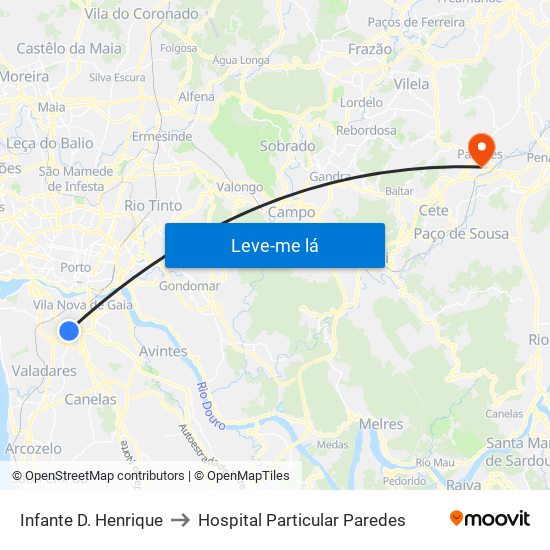 Infante D. Henrique to Hospital Particular Paredes map