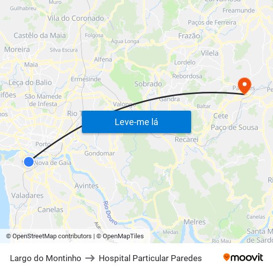 Largo do Montinho to Hospital Particular Paredes map