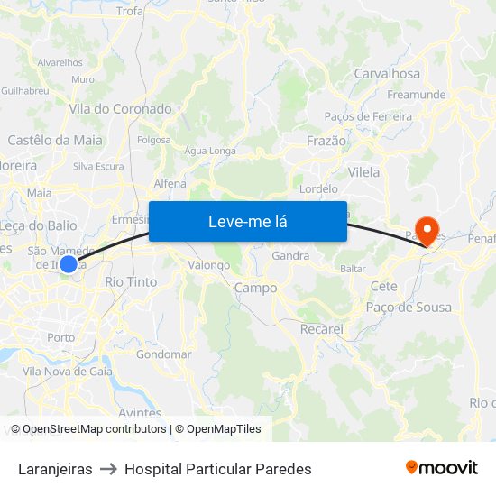 Laranjeiras to Hospital Particular Paredes map