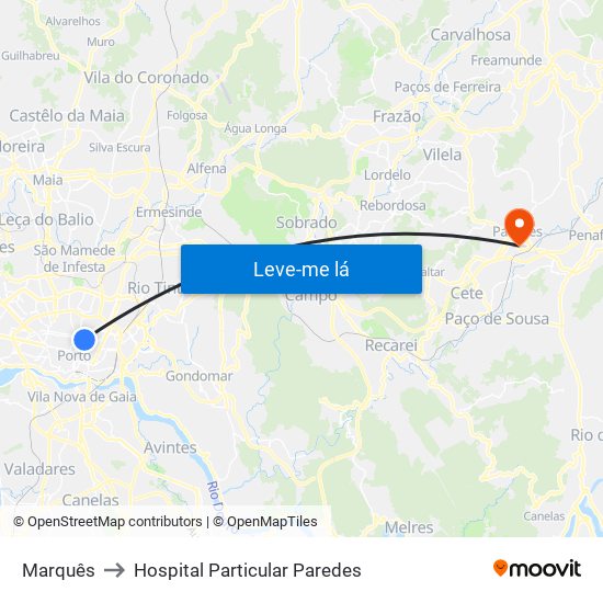 Marquês to Hospital Particular Paredes map