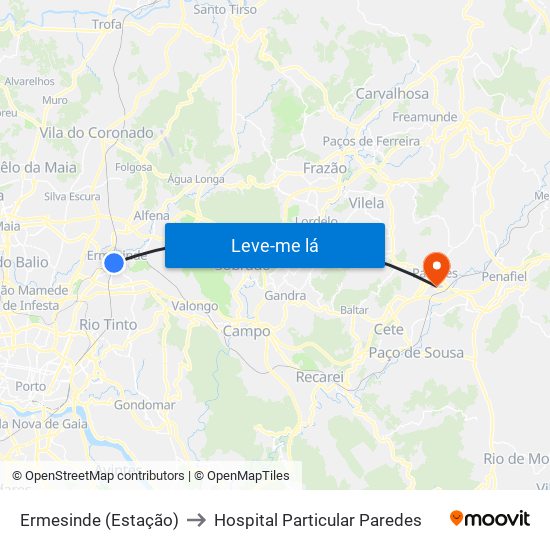 Ermesinde (Estação) to Hospital Particular Paredes map