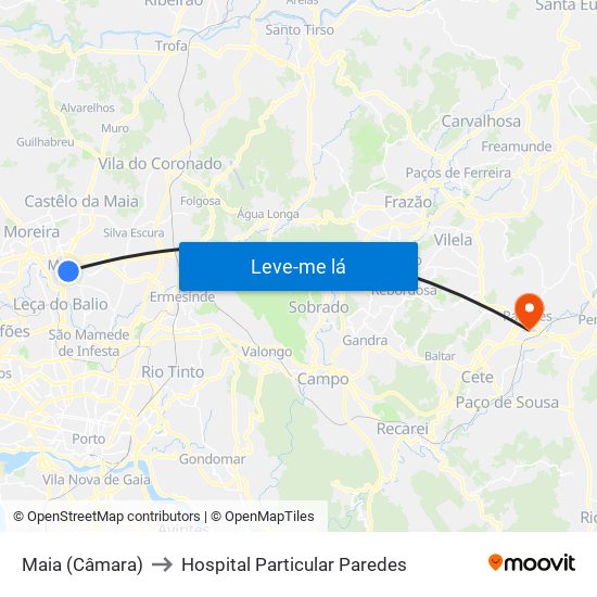 Maia (Câmara) to Hospital Particular Paredes map