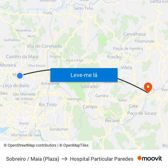 Sobreiro / Maia (Plaza) to Hospital Particular Paredes map