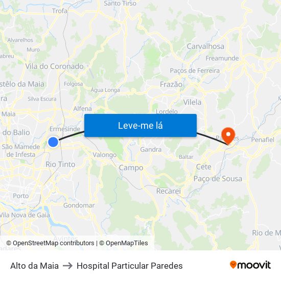 Alto da Maia to Hospital Particular Paredes map