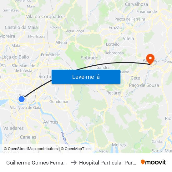 Guilherme Gomes Fernandes to Hospital Particular Paredes map
