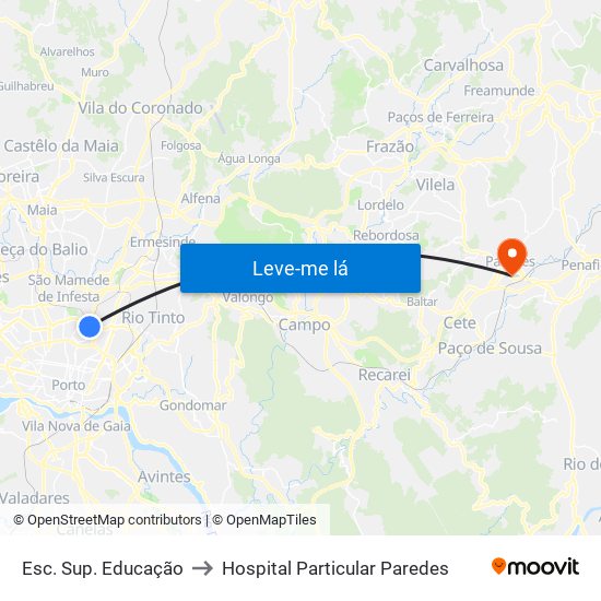 Esc. Sup. Educação to Hospital Particular Paredes map