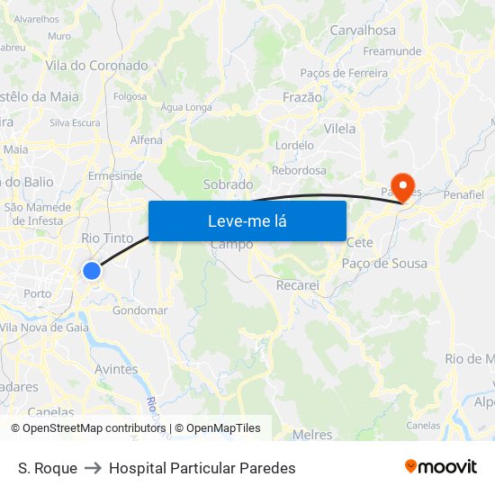 S. Roque to Hospital Particular Paredes map