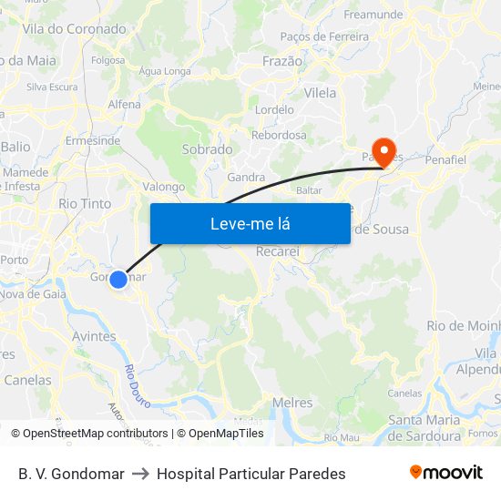 B. V. Gondomar to Hospital Particular Paredes map