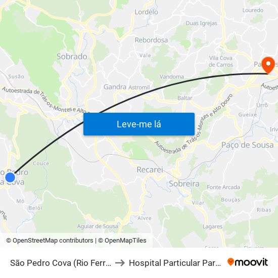 São Pedro Cova (Rio Ferreira) to Hospital Particular Paredes map